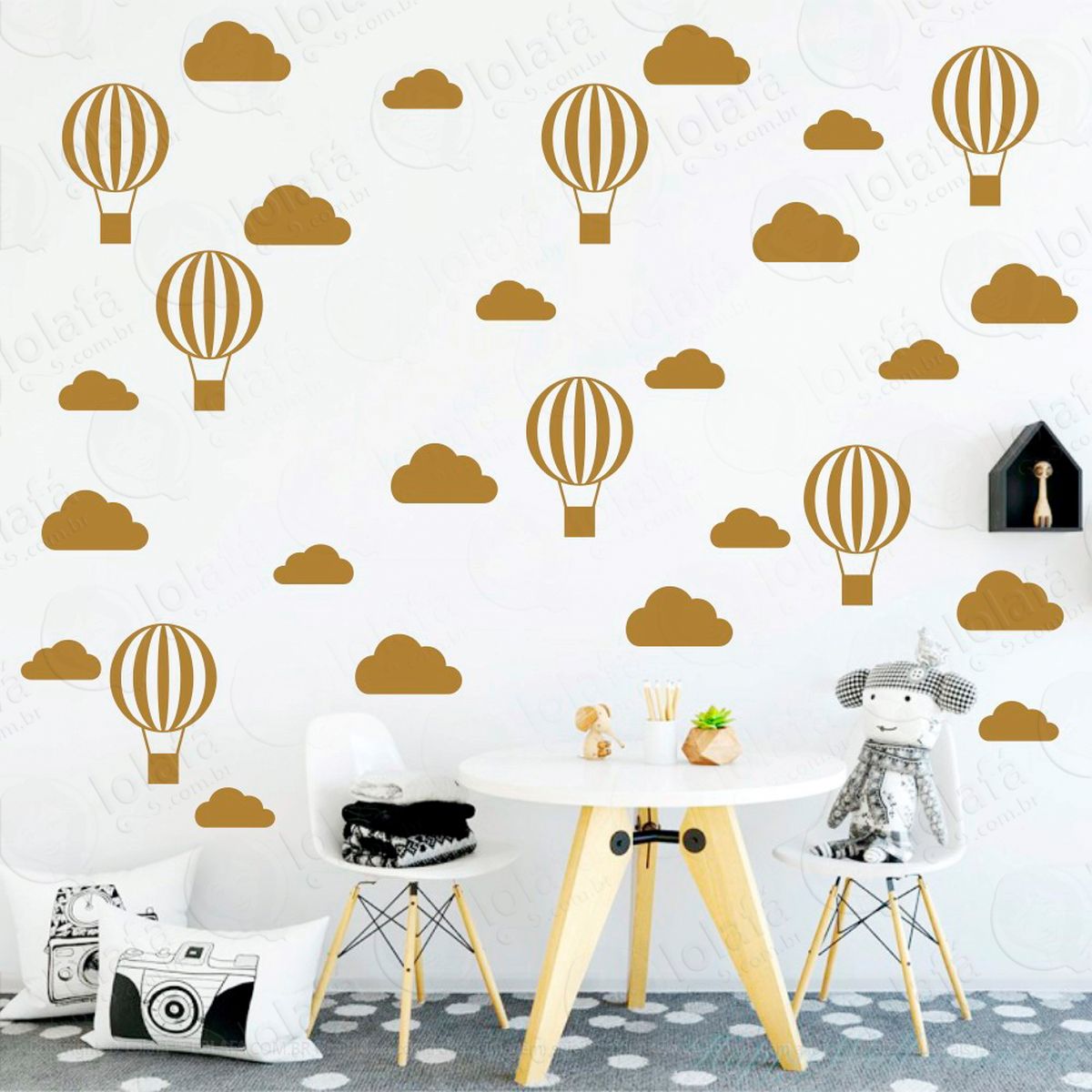 adesivos nuvens e balões 56 peças adesivos para quarto de bebê infantil - mod:54