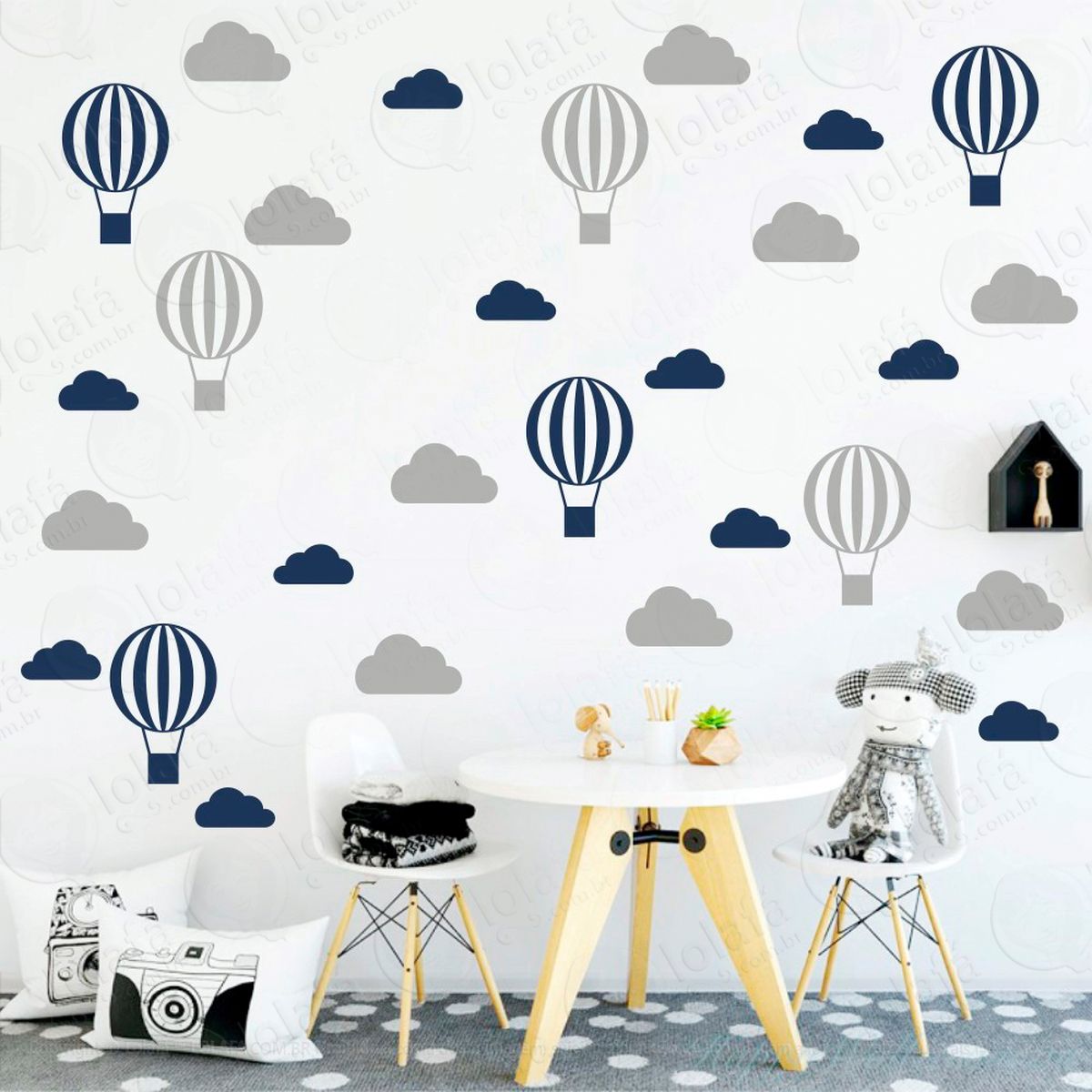 adesivos nuvens e balões 56 peças adesivos para quarto de bebê infantil - mod:55