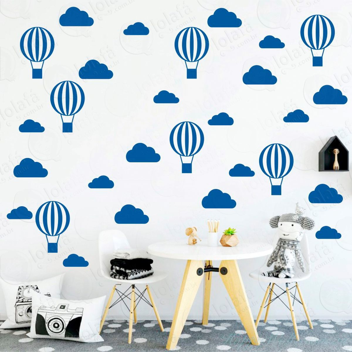 adesivos nuvens e balões 56 peças adesivos para quarto de bebê infantil - mod:56