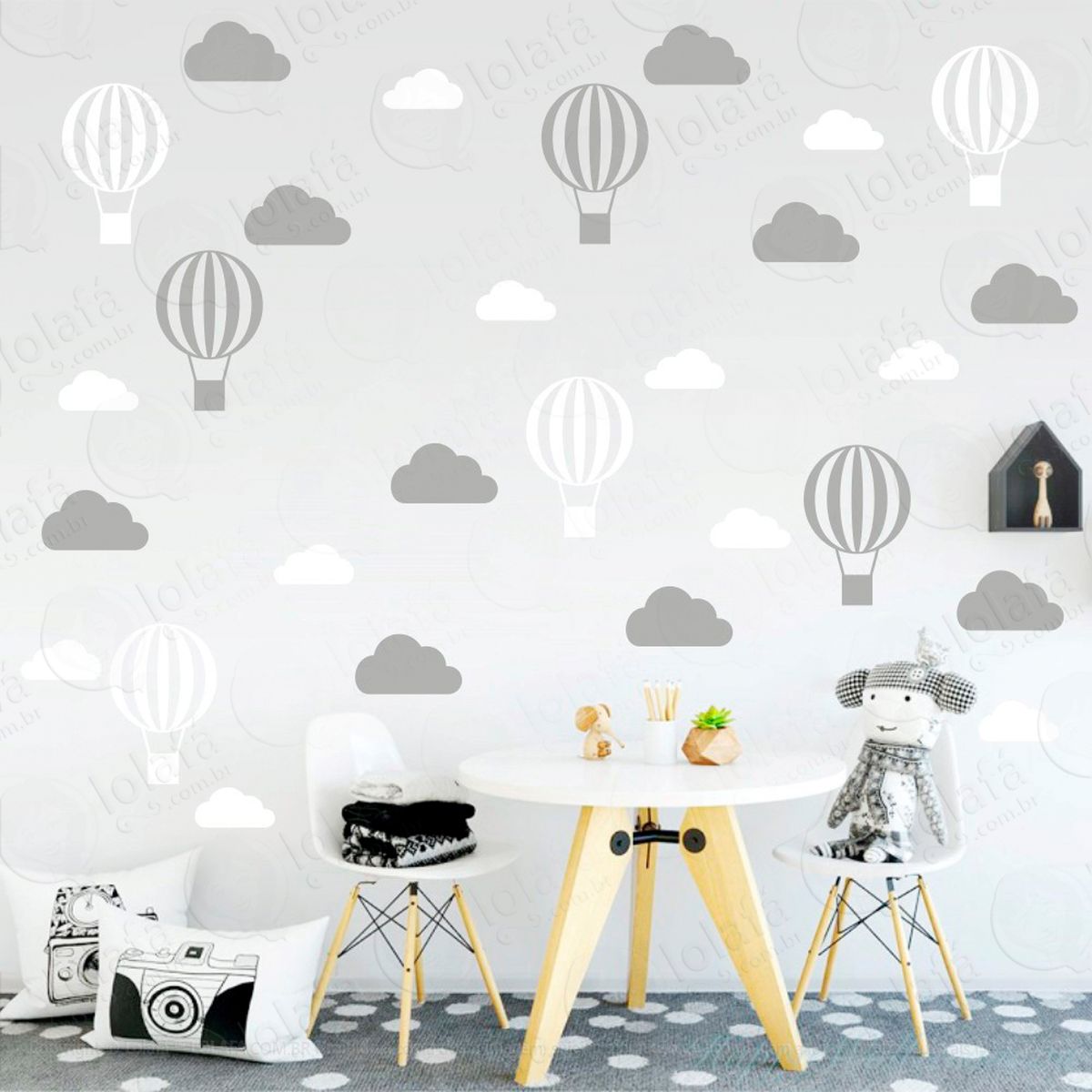 adesivos nuvens e balões 56 peças adesivos para quarto de bebê infantil - mod:57