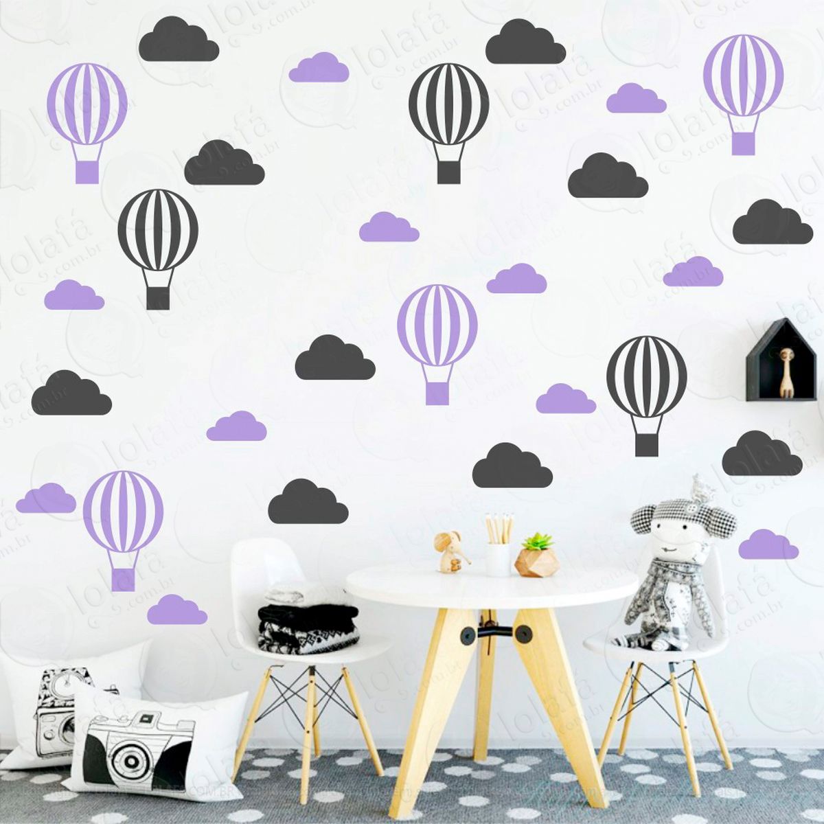 adesivos nuvens e balões 56 peças adesivos para quarto de bebê infantil - mod:58