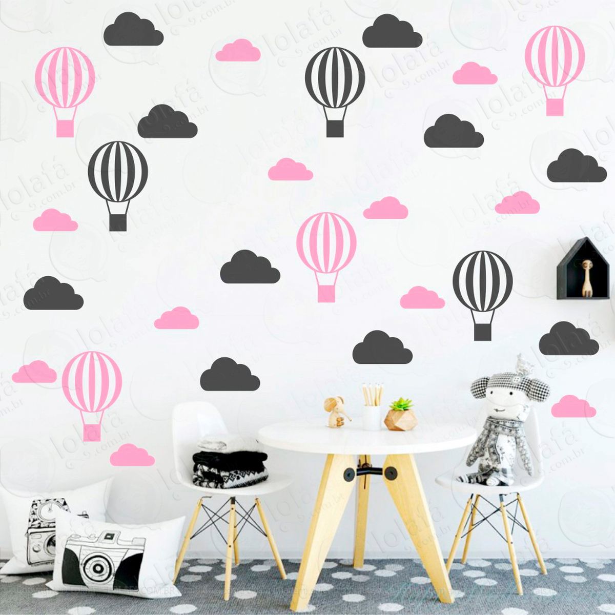 adesivos nuvens e balões 56 peças adesivos para quarto de bebê infantil - mod:60