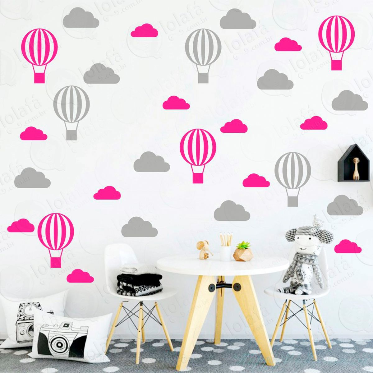 adesivos nuvens e balões 56 peças adesivos para quarto de bebê infantil - mod:61