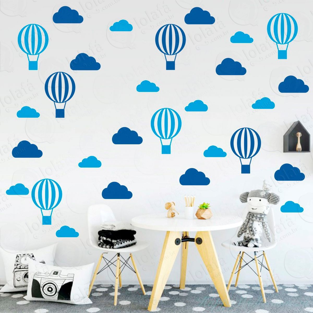 adesivos nuvens e balões 56 peças adesivos para quarto de bebê infantil - mod:62