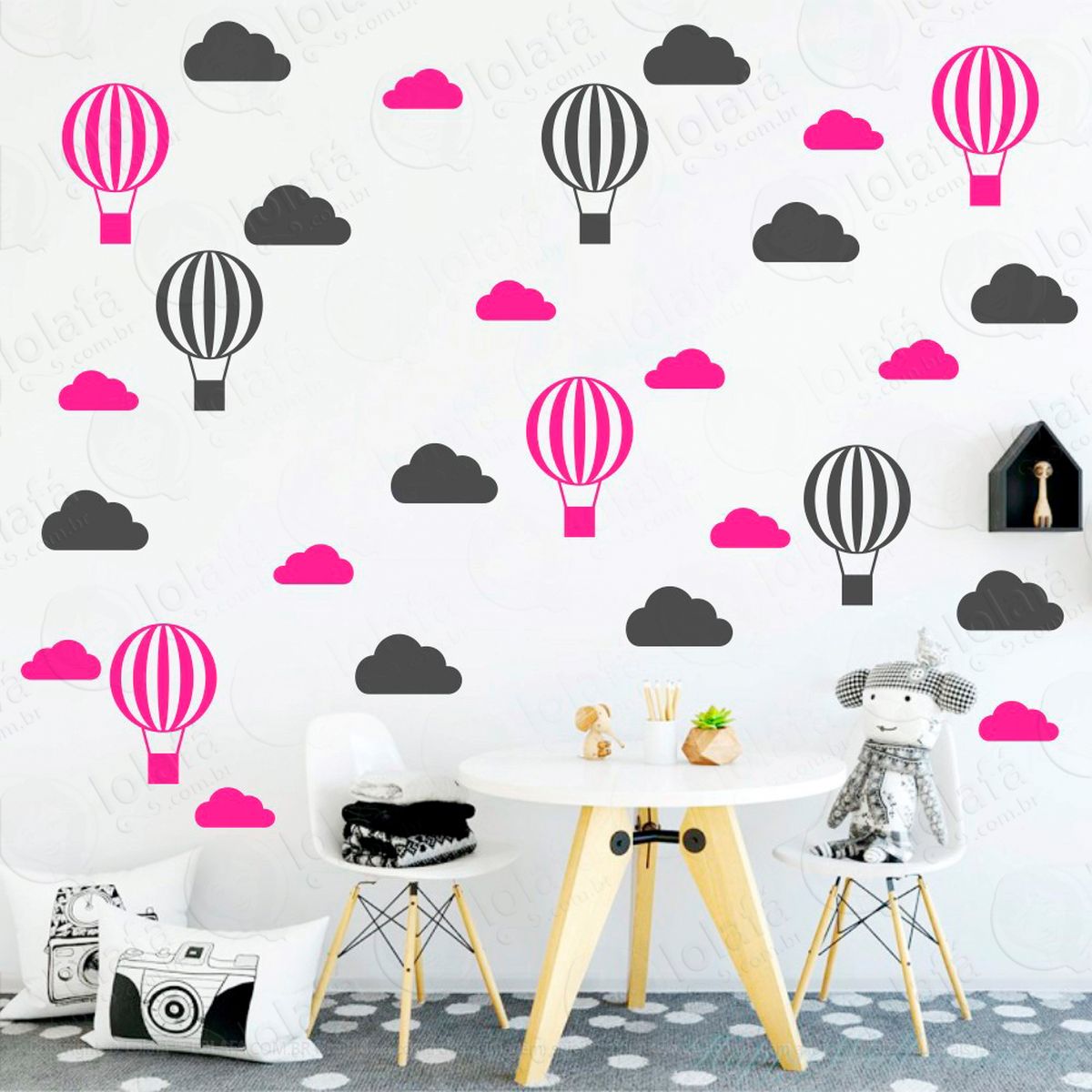 adesivos nuvens e balões 56 peças adesivos para quarto de bebê infantil - mod:63