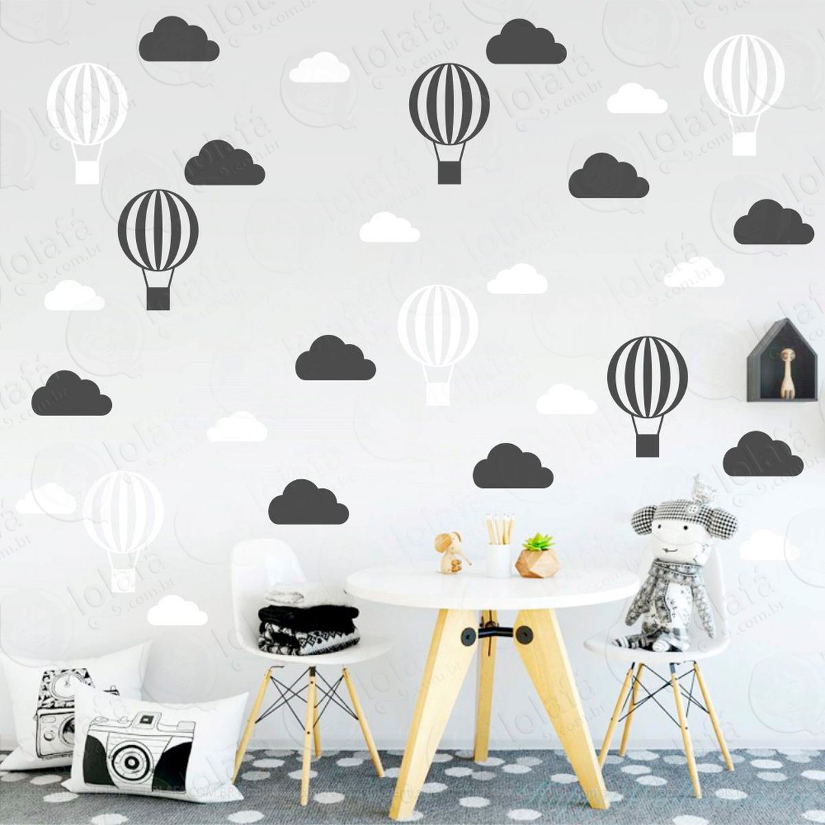 adesivos nuvens e balões 56 peças adesivos para quarto de bebê infantil - mod:64