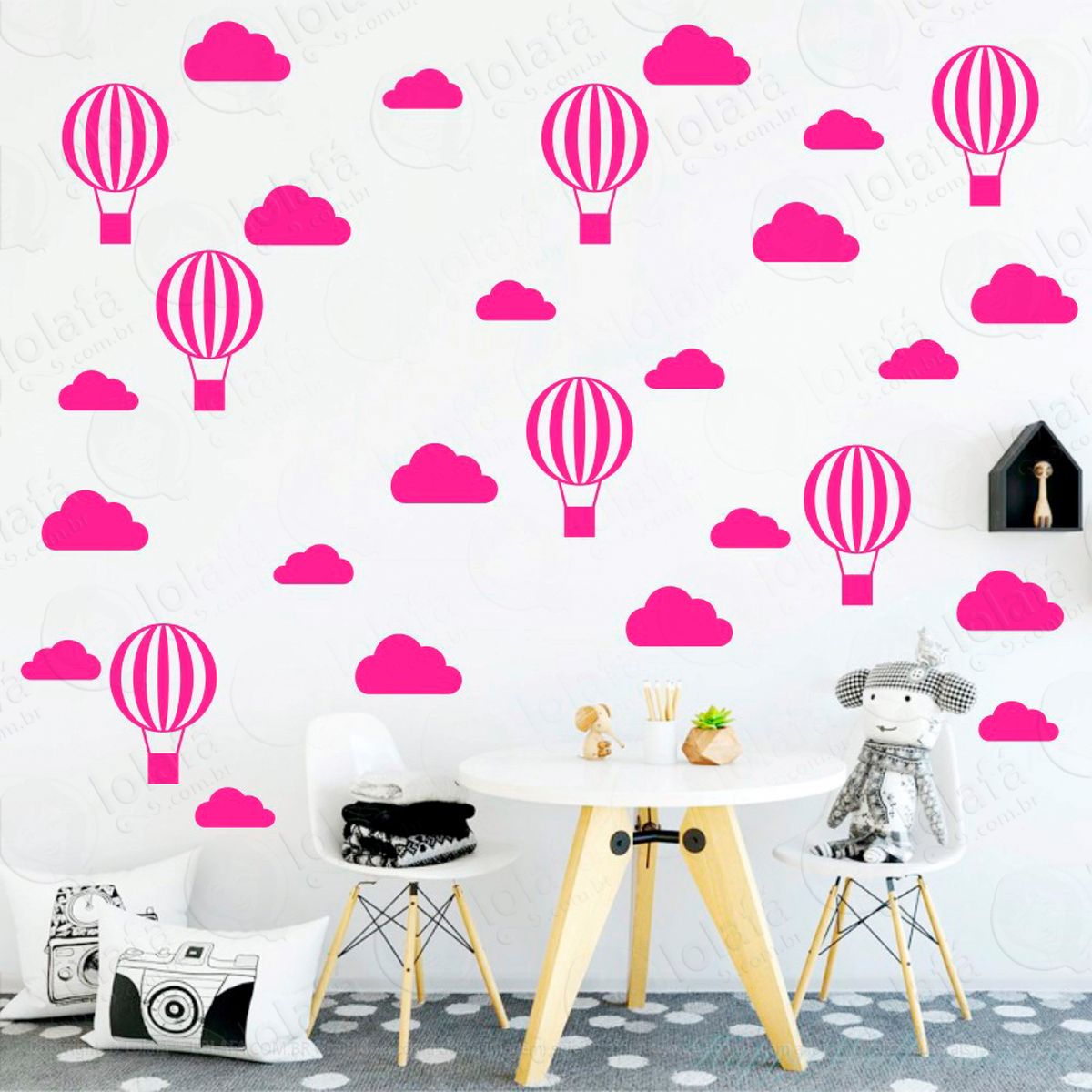 adesivos nuvens e balões 56 peças adesivos para quarto de bebê infantil - mod:68