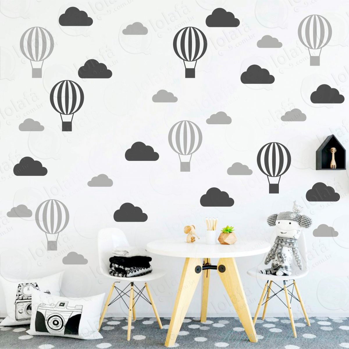 adesivos nuvens e balões 56 peças adesivos para quarto de bebê infantil - mod:69