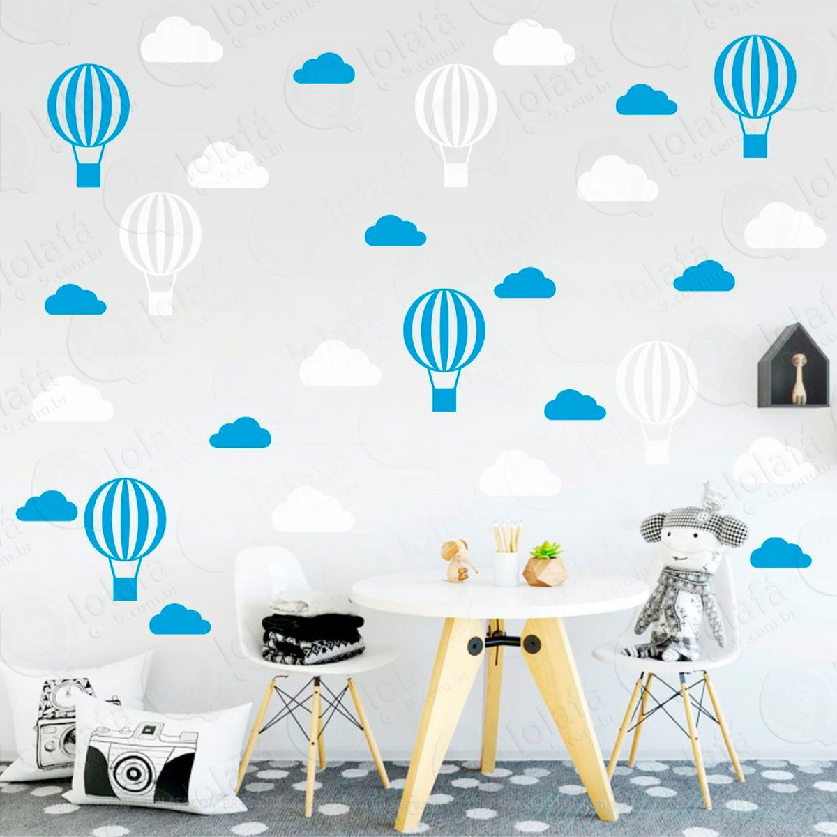 adesivos nuvens e balões 56 peças adesivos para quarto de bebê infantil - mod:70