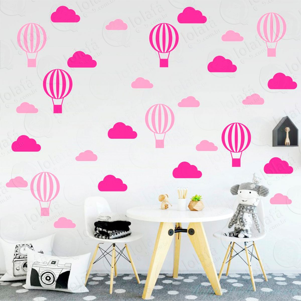 adesivos nuvens e balões 56 peças adesivos para quarto de bebê infantil - mod:71