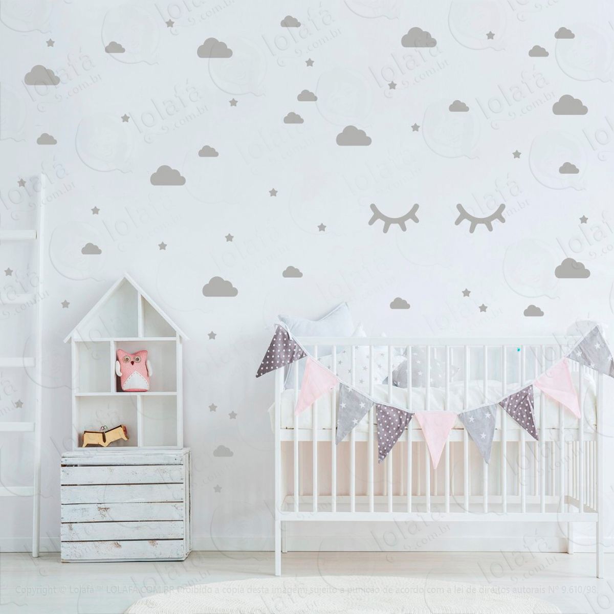 adesivos nuvens cílios e estrelas 79 peças adesivos para quarto de bebê infantil - mod:95