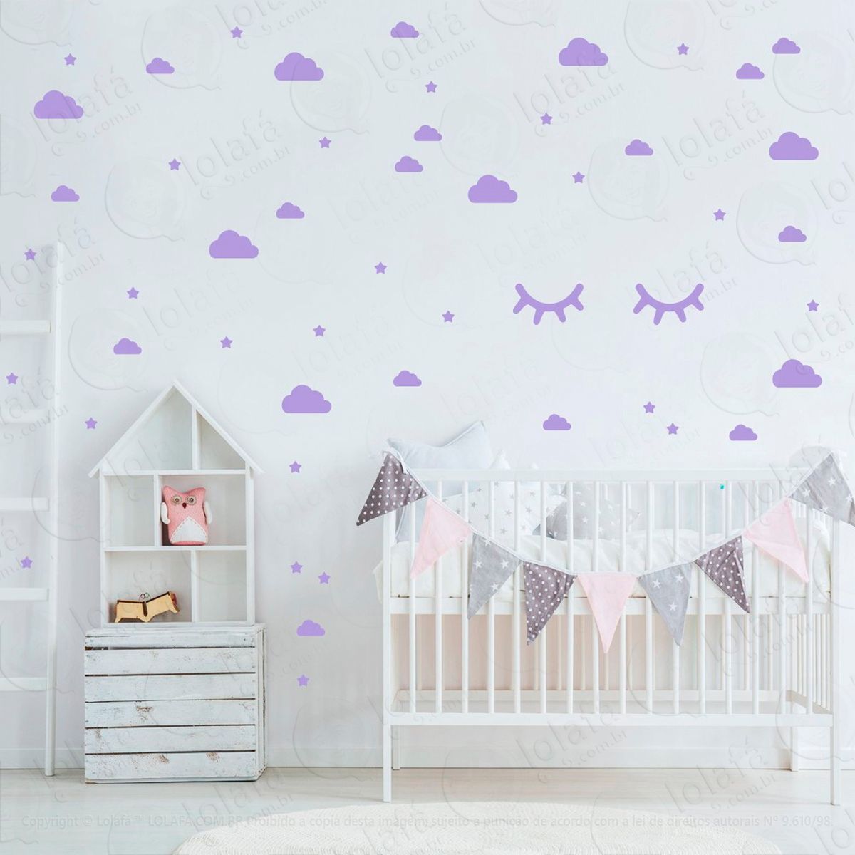 adesivos nuvens cílios e estrelas 79 peças adesivos para quarto de bebê infantil - mod:96