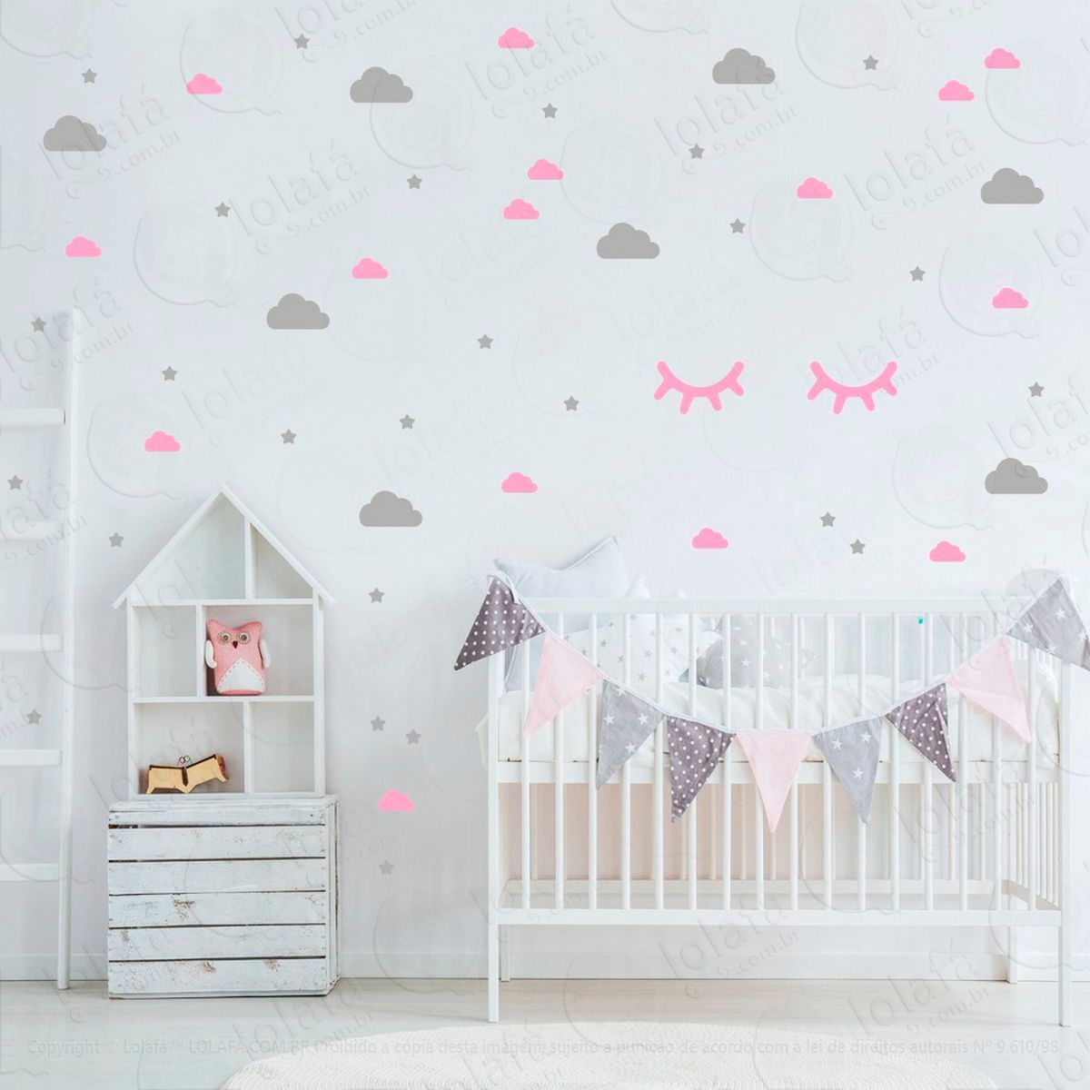 adesivos nuvens cílios e estrelas 79 peças adesivos para quarto de bebê infantil - mod:98