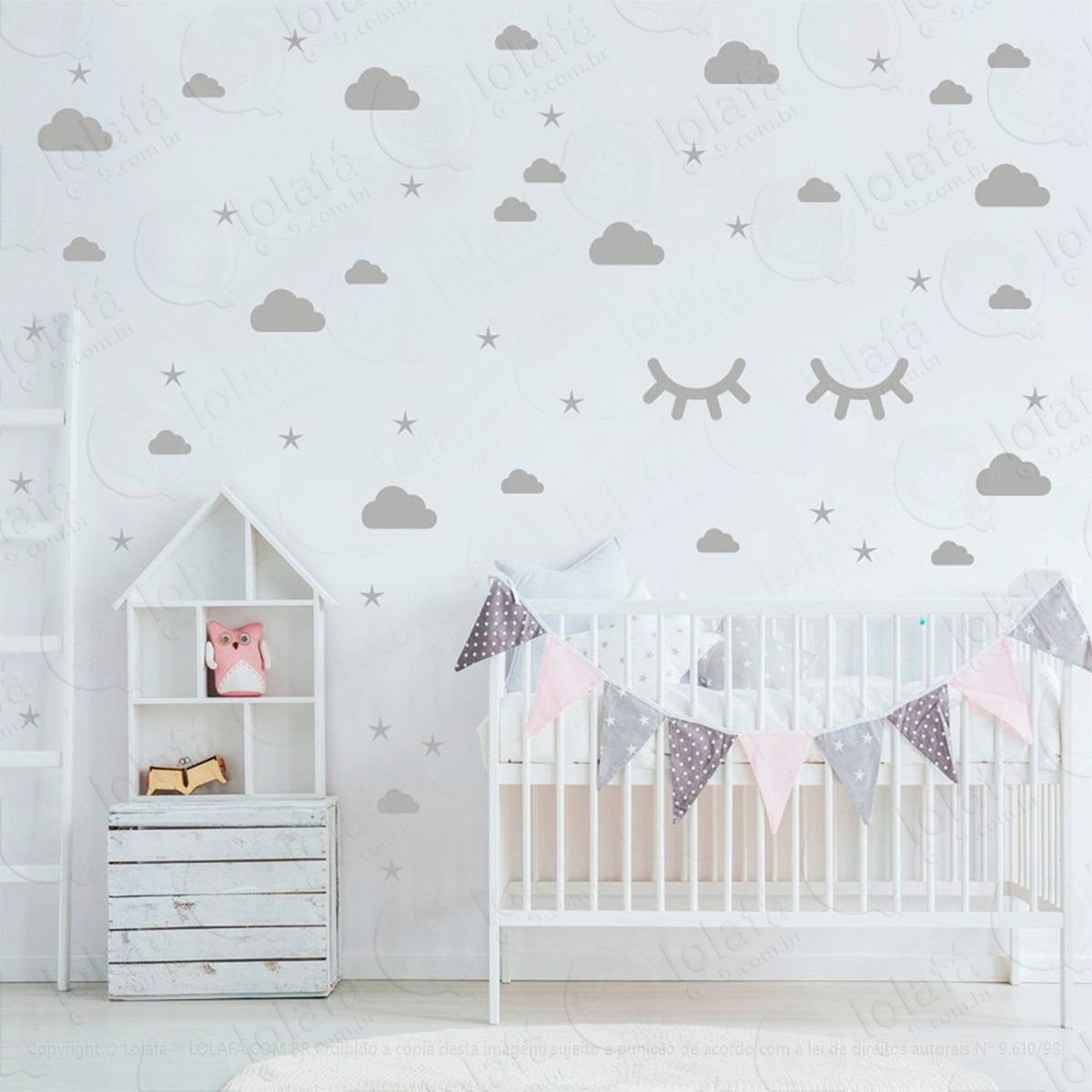 adesivos nuvens cílios e estrelas 76 peças adesivos para quarto de bebê infantil - mod:100
