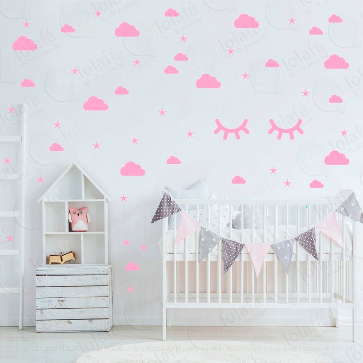 adesivos nuvens cílios e estrelas 76 peças adesivos para quarto de bebê infantil - mod:101
