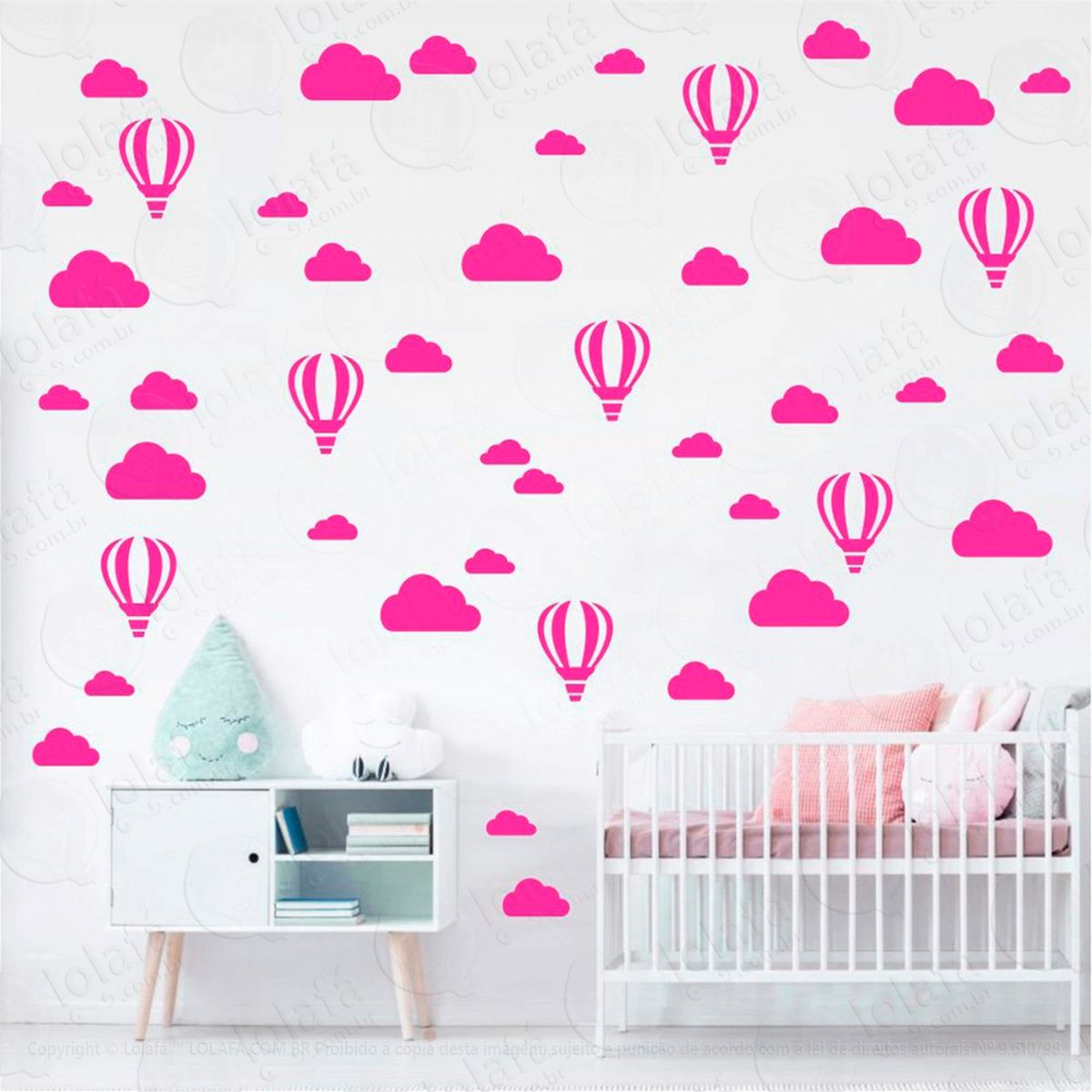 adesivos balões e nuvens 66 peças adesivos para quarto de bebê infantil - mod:154