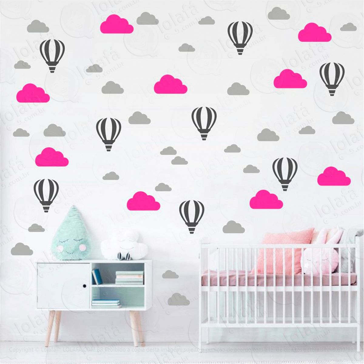 adesivos balões e nuvens 66 peças adesivos para quarto de bebê infantil - mod:155