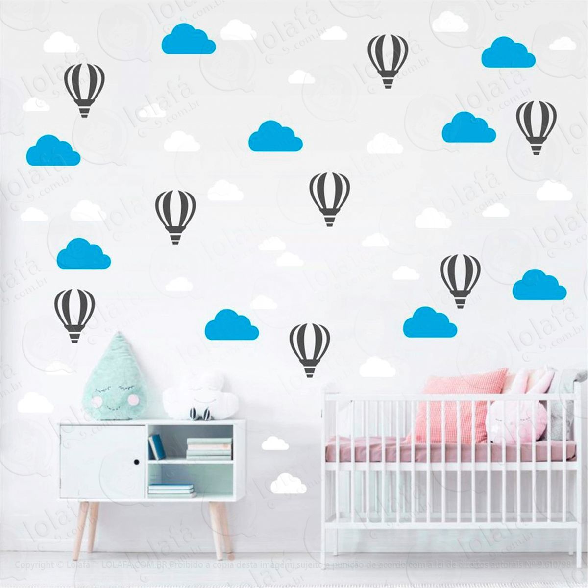adesivos balões e nuvens 66 peças adesivos para quarto de bebê infantil - mod:156