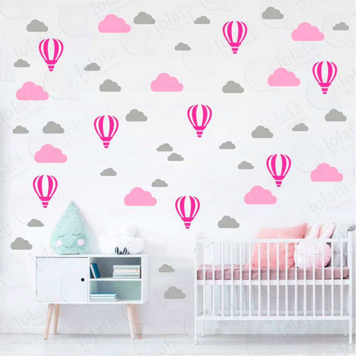 adesivos balões e nuvens 66 peças adesivos para quarto de bebê infantil - mod:157