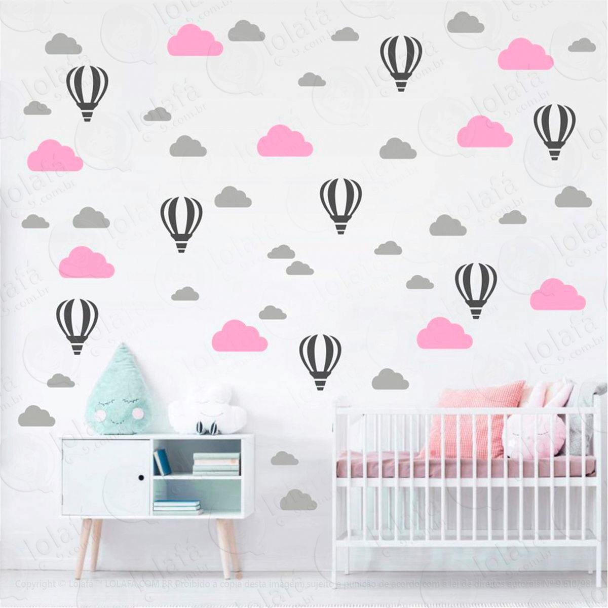 adesivos balões e nuvens 66 peças adesivos para quarto de bebê infantil - mod:158