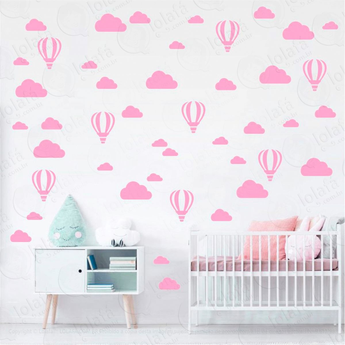 adesivos balões e nuvens 66 peças adesivos para quarto de bebê infantil - mod:159