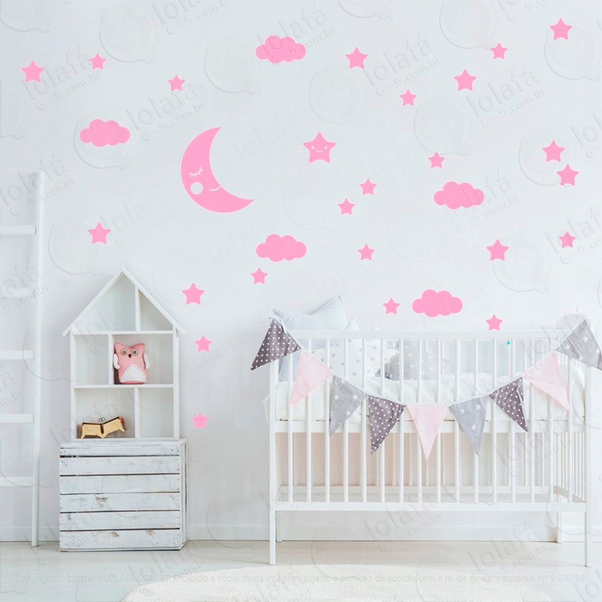 adesivos lua nuvens e estrelas 62 peças adesivos para quarto de bebê infantil - mod:160