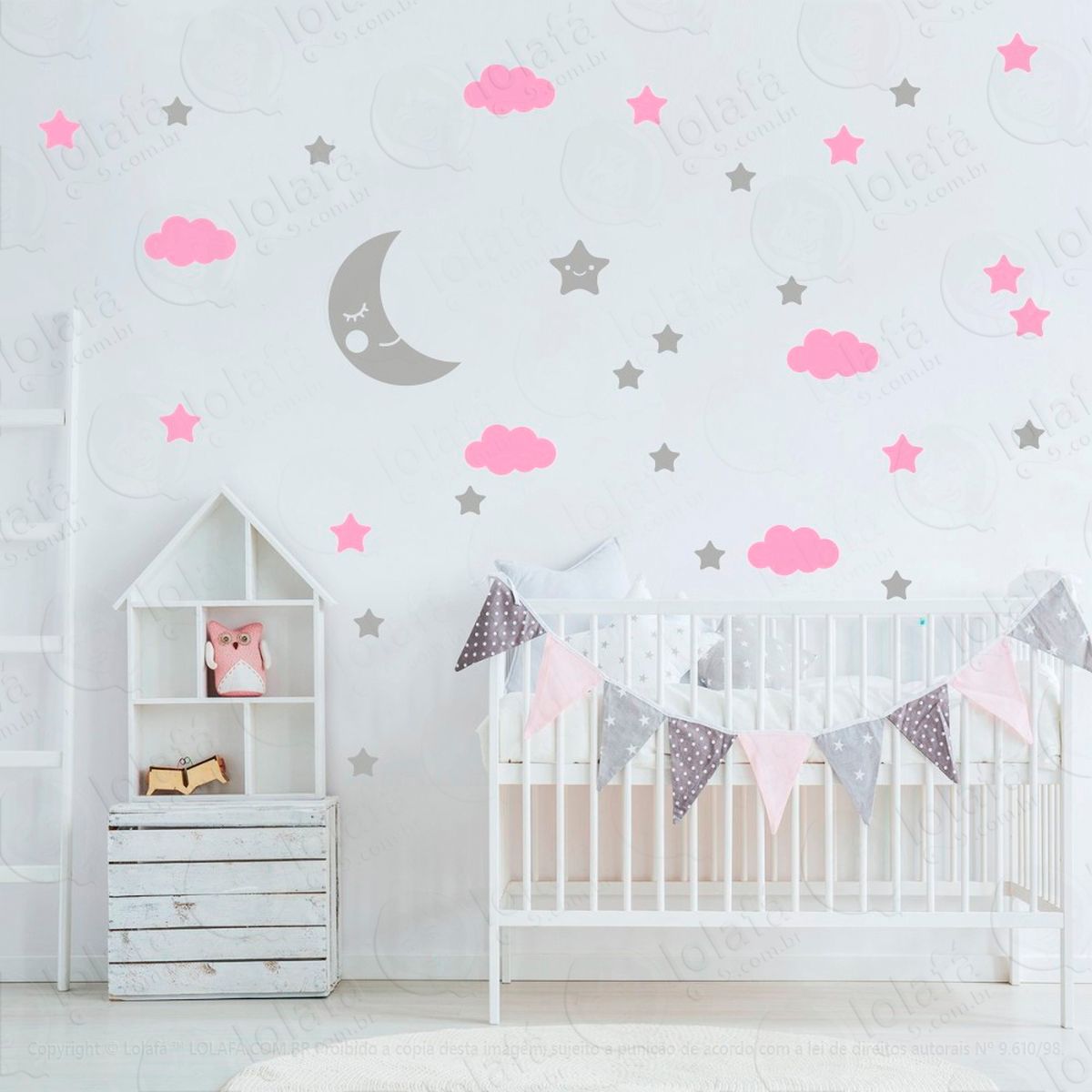 adesivos lua nuvens e estrelas 62 peças adesivos para quarto de bebê infantil - mod:161