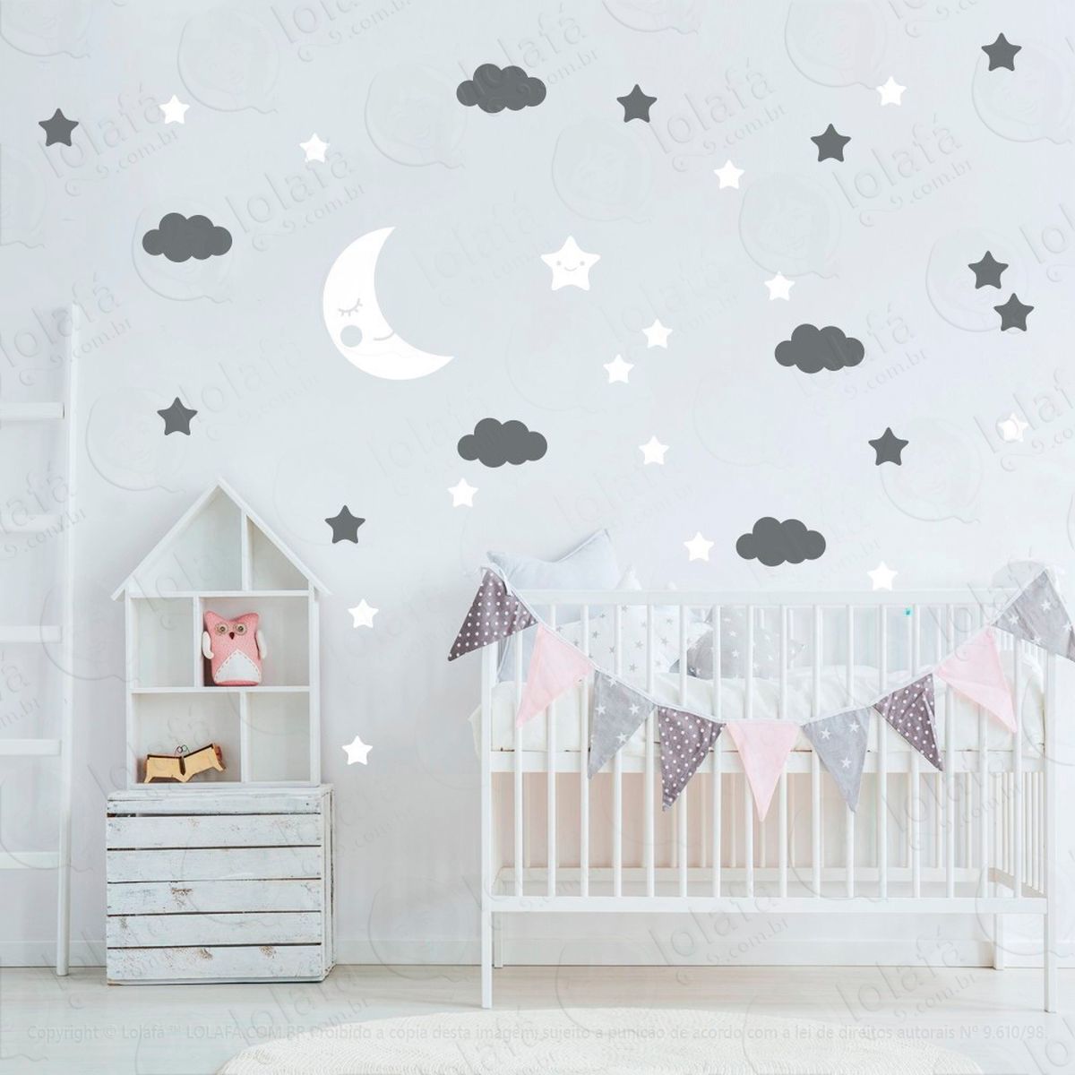 adesivos lua nuvens e estrelas 62 peças adesivos para quarto de bebê infantil - mod:163