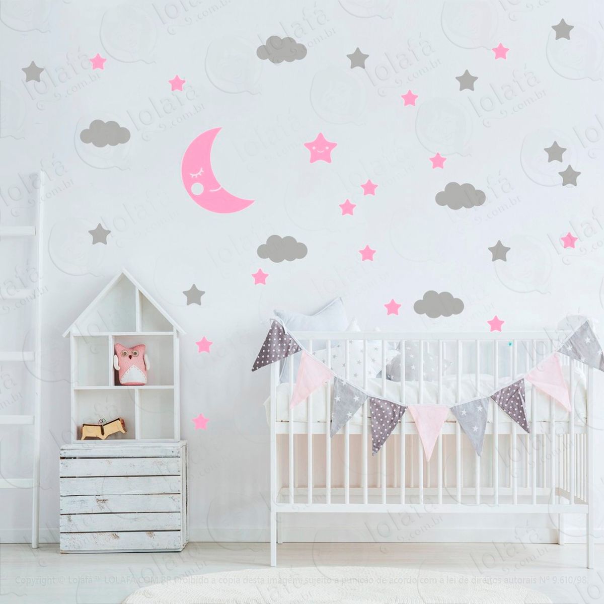 adesivos lua nuvens e estrelas 62 peças adesivos para quarto de bebê infantil - mod:164