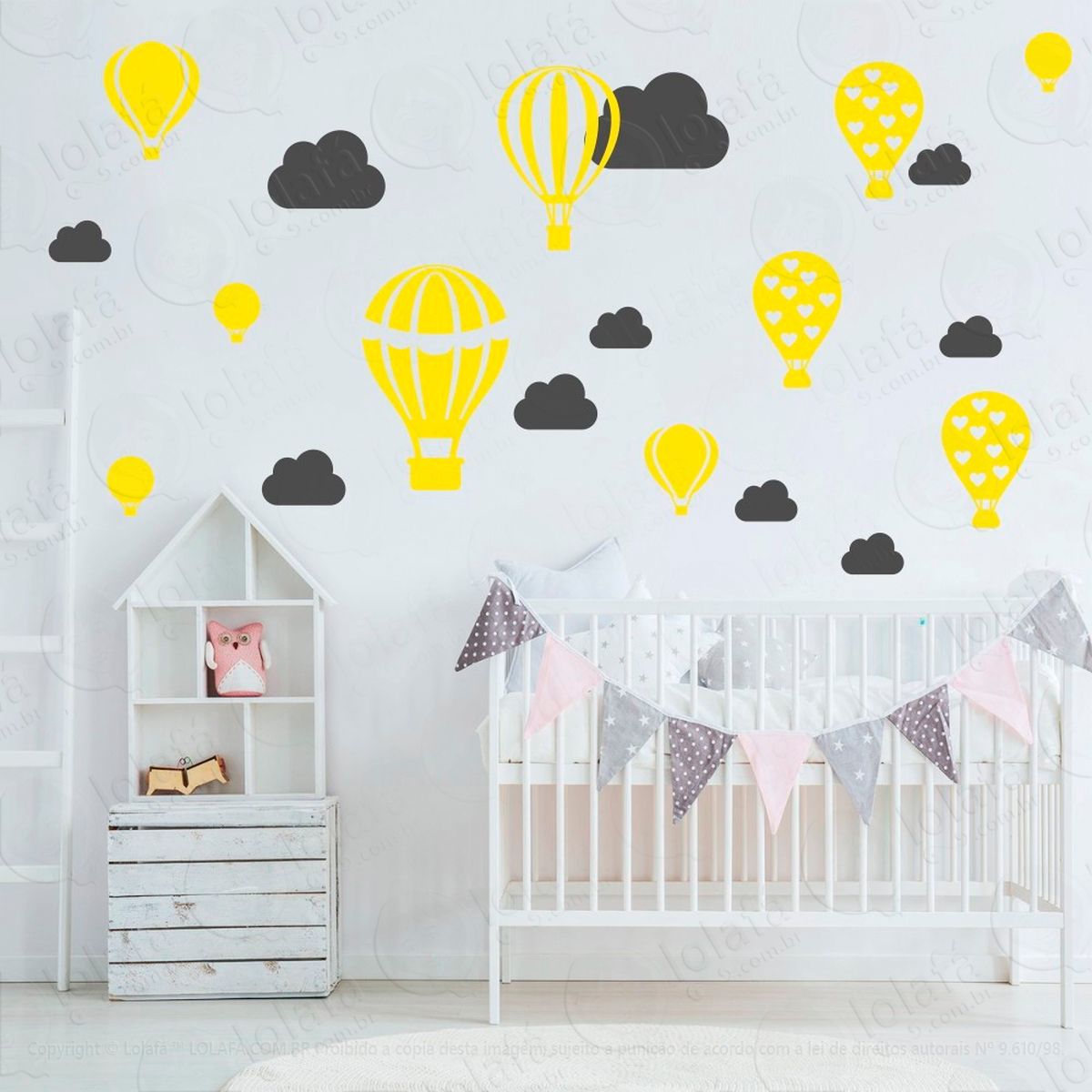 adesivos balões e nuvens 28 peças adesivos para quarto de bebê infantil - mod:170