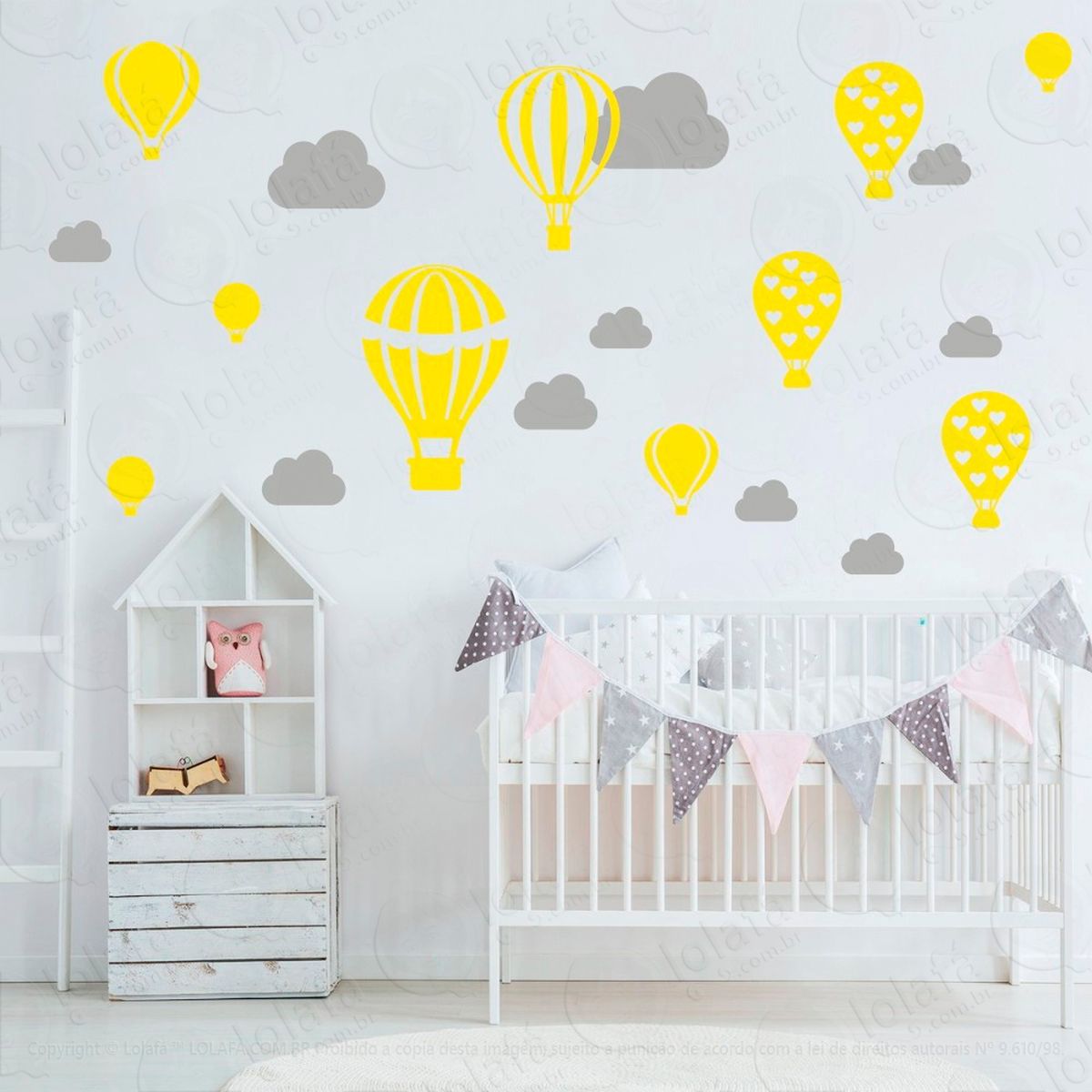 adesivos balões e nuvens 28 peças adesivos para quarto de bebê infantil - mod:175