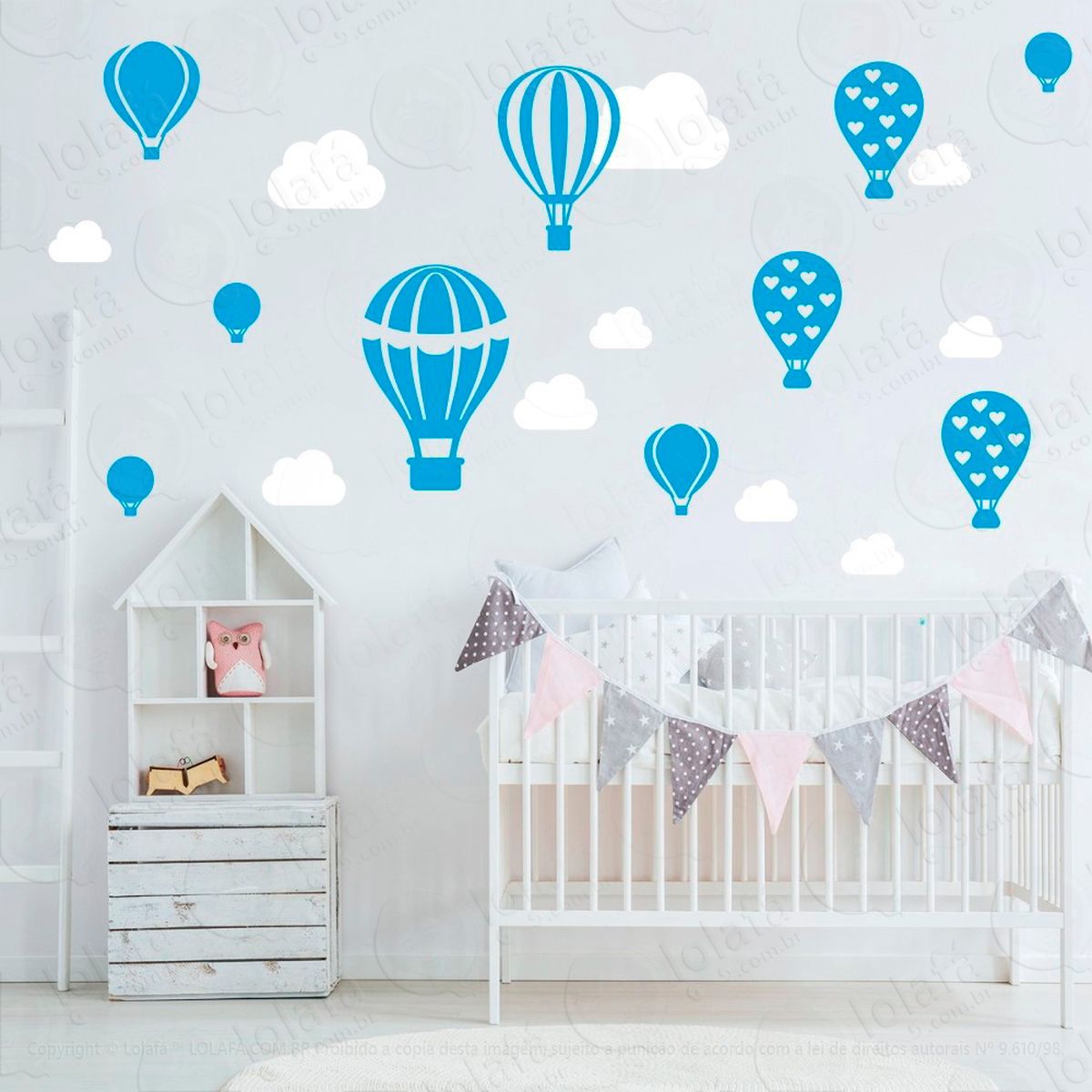 adesivos balões e nuvens 28 peças adesivos para quarto de bebê infantil - mod:177