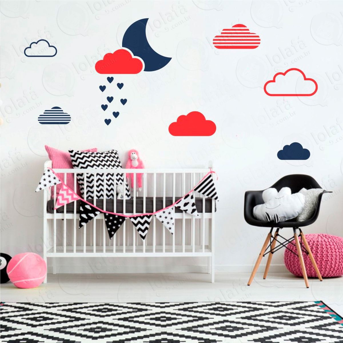 adesivos lua e nuvens 15 peças adesivos para quarto de bebê infantil - mod:234