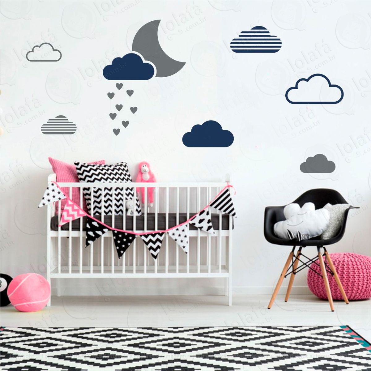 adesivos lua e nuvens 15 peças adesivos para quarto de bebê infantil - mod:247