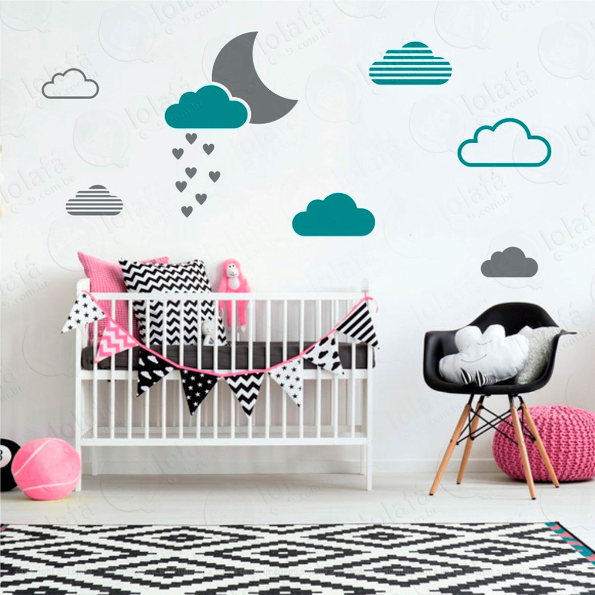adesivos lua e nuvens 15 peças adesivos para quarto de bebê infantil - mod:249