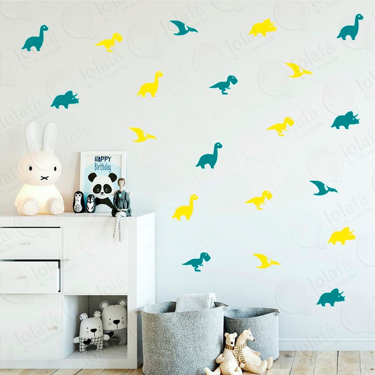 adesivos dinossauros 64 peças adesivos para quarto de bebê infantil - mod:430