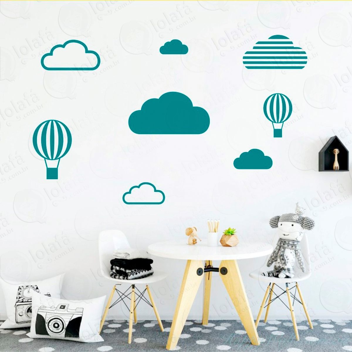 adesivos nuvens e balões 8 peças adesivos para quarto de bebê infantil - mod:467