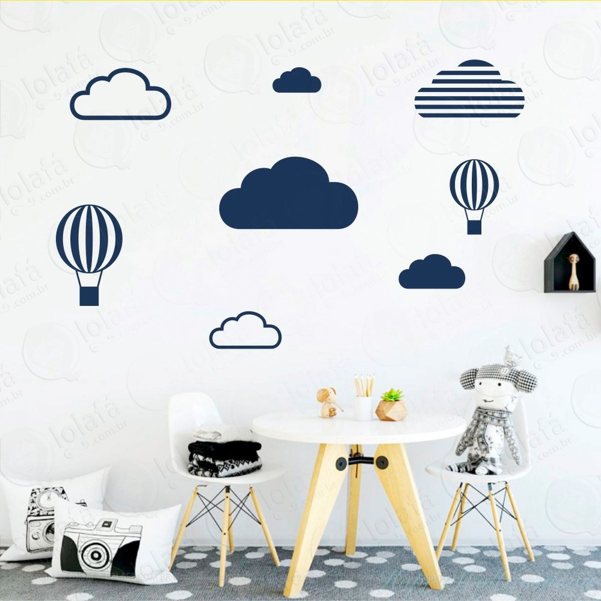 adesivos nuvens e balões 8 peças adesivos para quarto de bebê infantil - mod:469