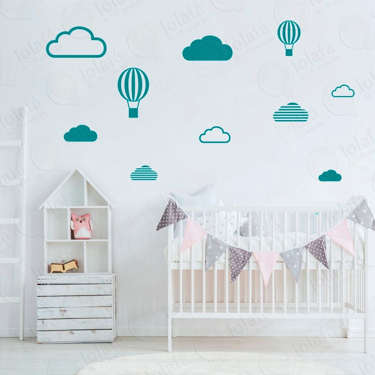 adesivos nuvens e balões 10 peças adesivos para quarto de bebê infantil - mod:474