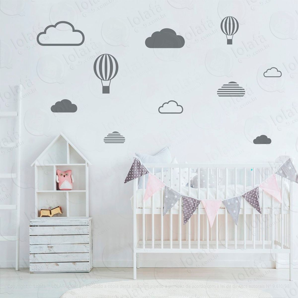 adesivos nuvens e balões 10 peças adesivos para quarto de bebê infantil - mod:479