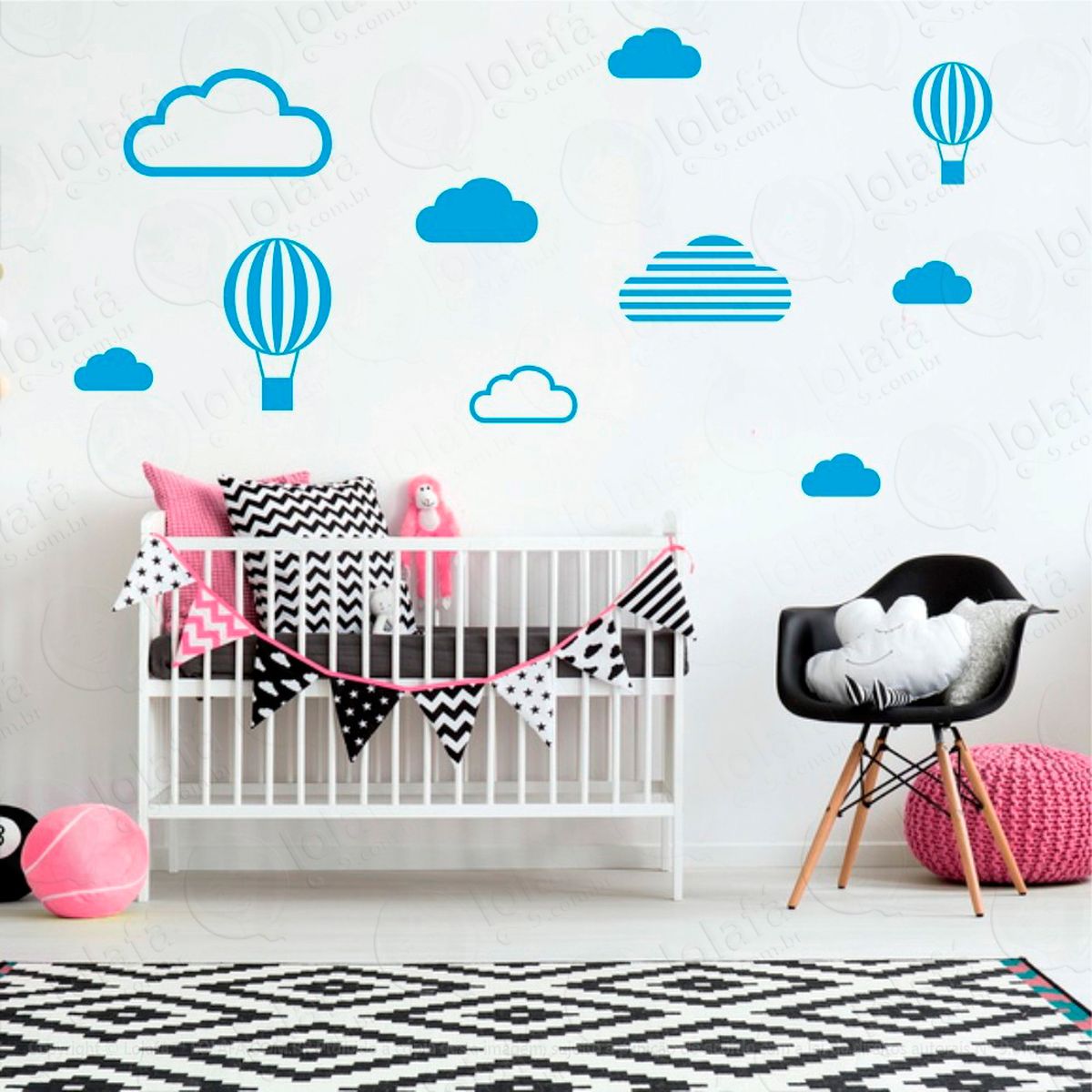 adesivos nuvens e balões 10 peças adesivos para quarto de bebê infantil - mod:535