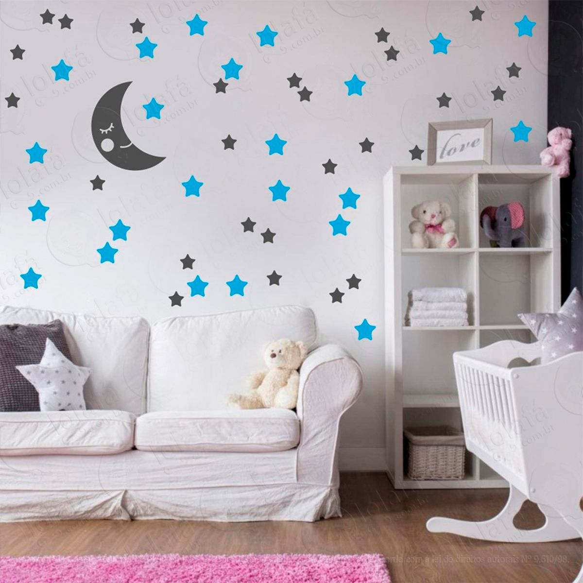 adesivos lua e estrelas 53 peças adesivos para quarto de bebê infantil - mod:599