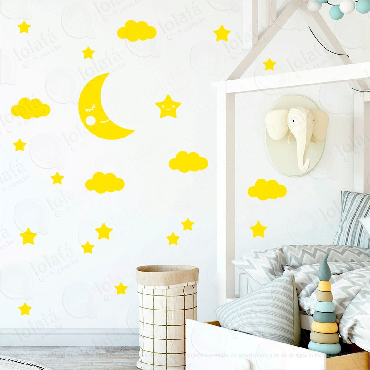 adesivos lua nuvens e estrelas 62 peças adesivos para quarto de bebê infantil - mod:613