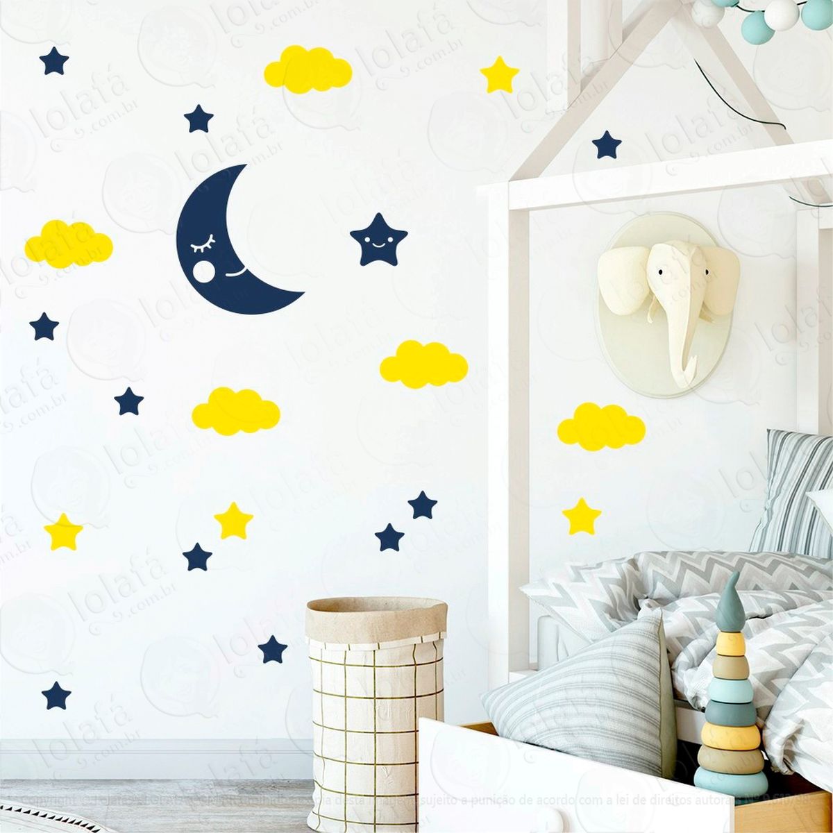 adesivos lua nuvens e estrelas 62 peças adesivos para quarto de bebê infantil - mod:615