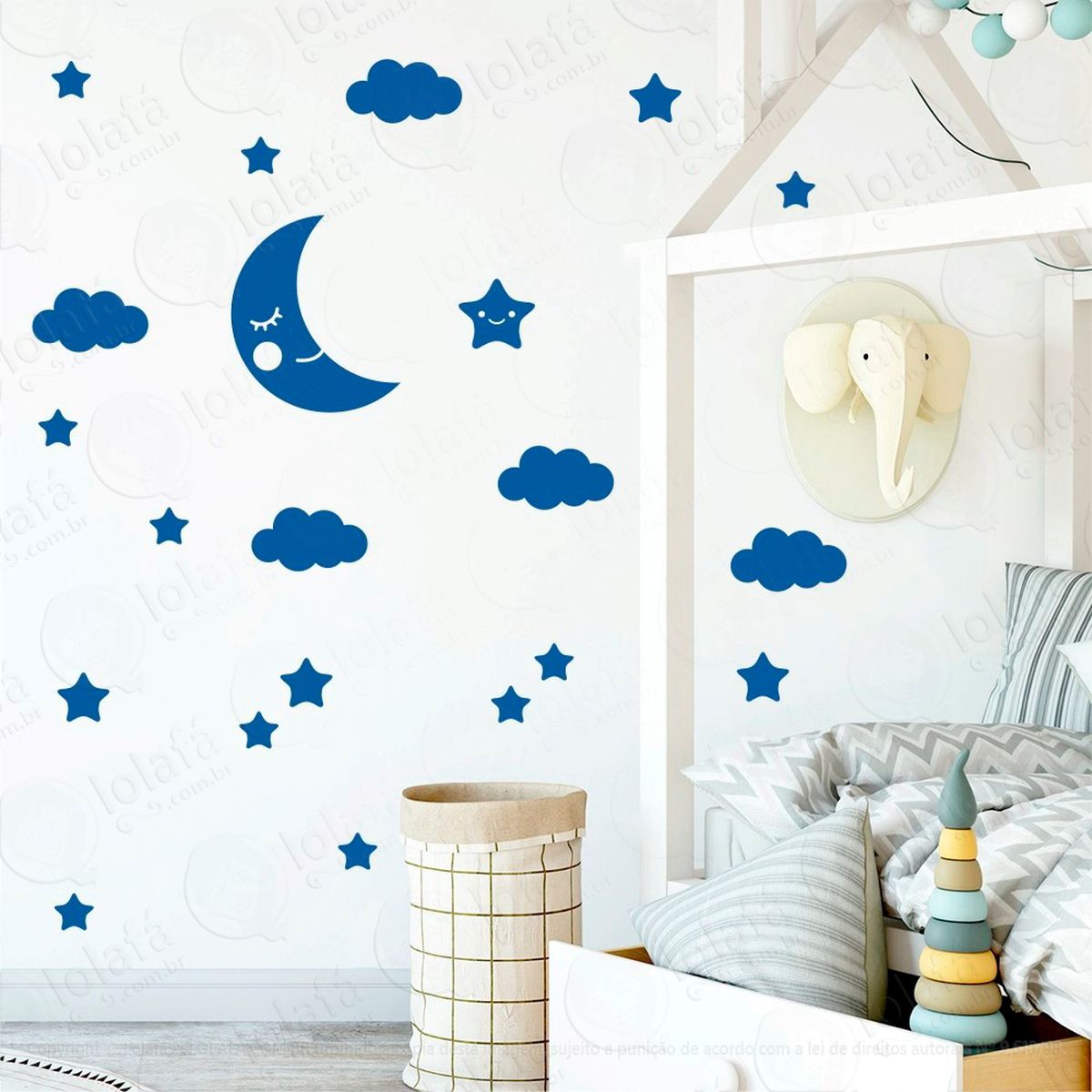 adesivos lua nuvens e estrelas 62 peças adesivos para quarto de bebê infantil - mod:617