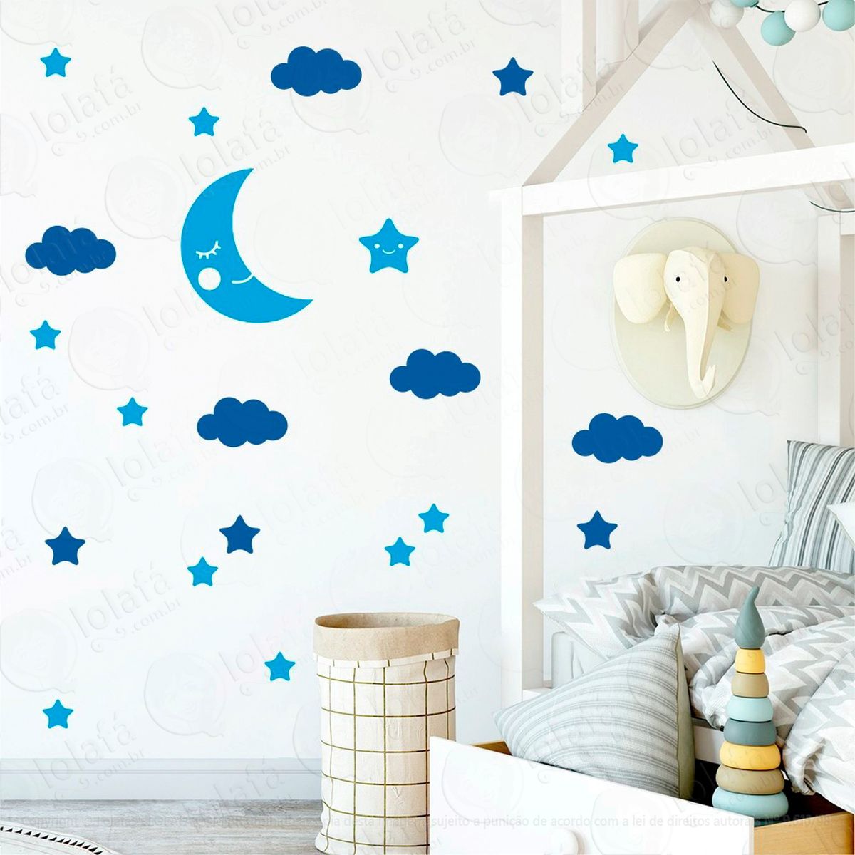 adesivos lua nuvens e estrelas 62 peças adesivos para quarto de bebê infantil - mod:618