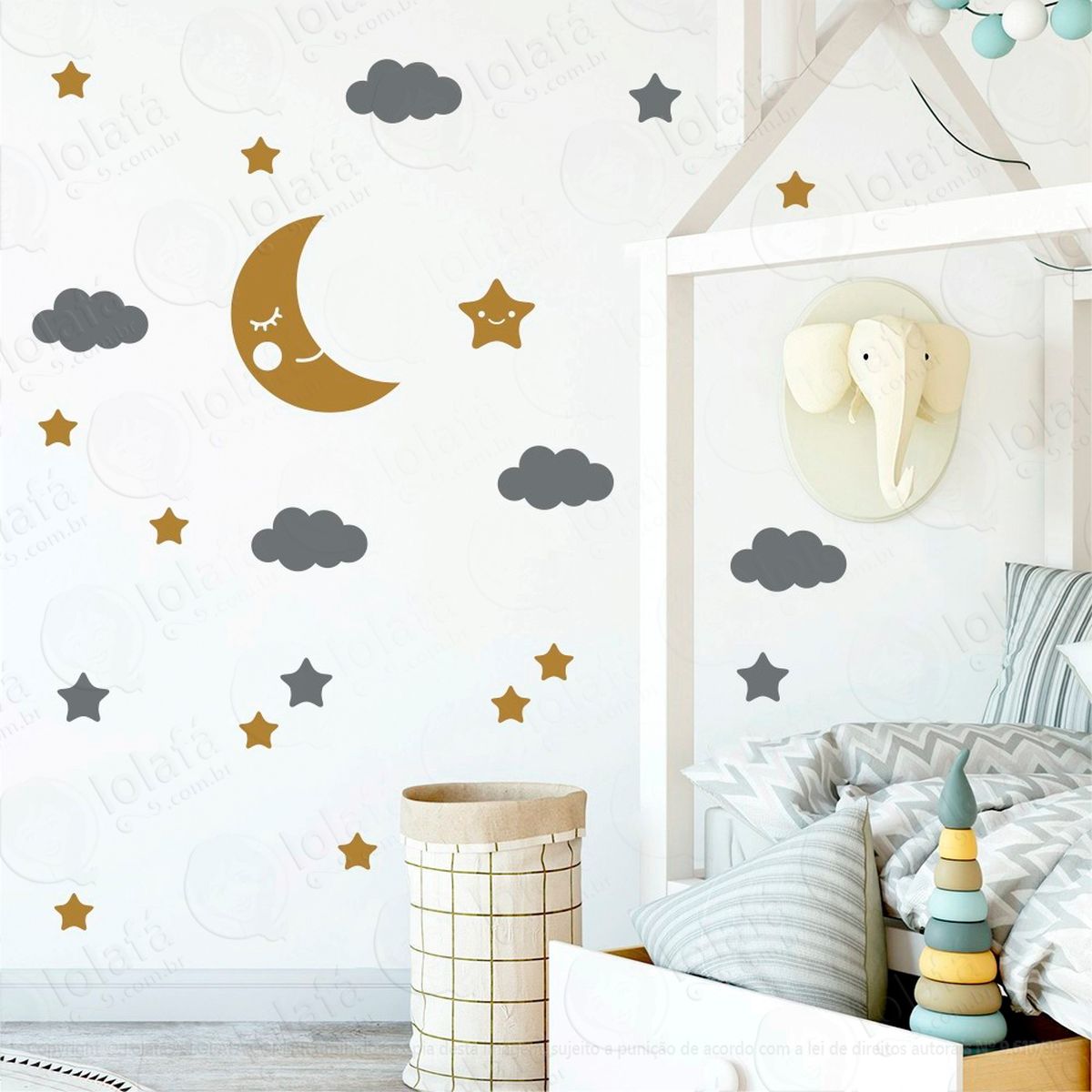 adesivos lua nuvens e estrelas 62 peças adesivos para quarto de bebê infantil - mod:619