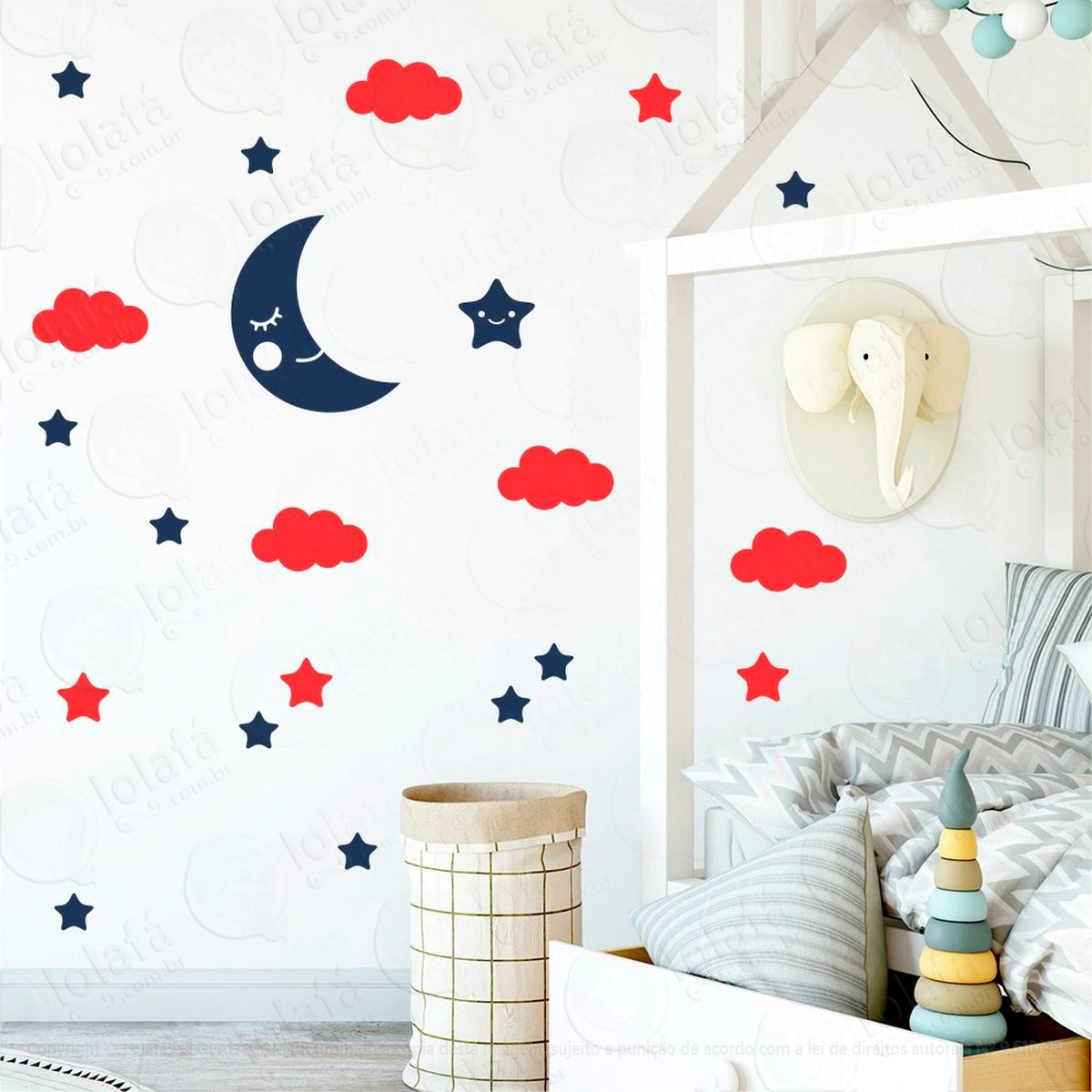 adesivos lua nuvens e estrelas 62 peças adesivos para quarto de bebê infantil - mod:621