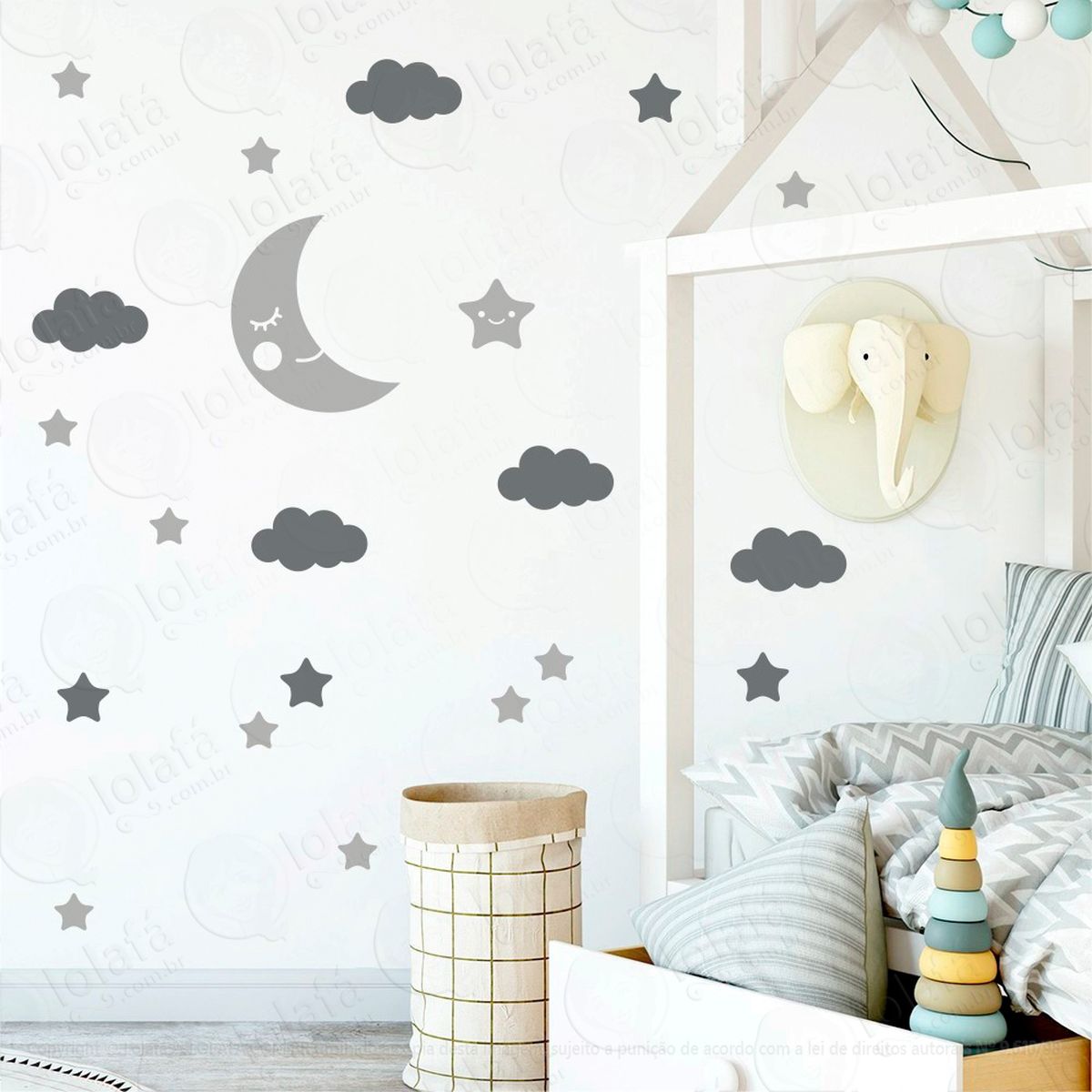 adesivos lua nuvens e estrelas 62 peças adesivos para quarto de bebê infantil - mod:622