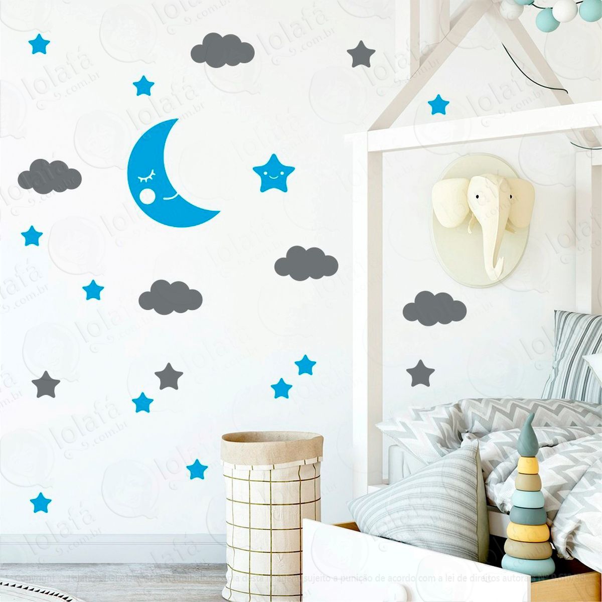 adesivos lua nuvens e estrelas 62 peças adesivos para quarto de bebê infantil - mod:623